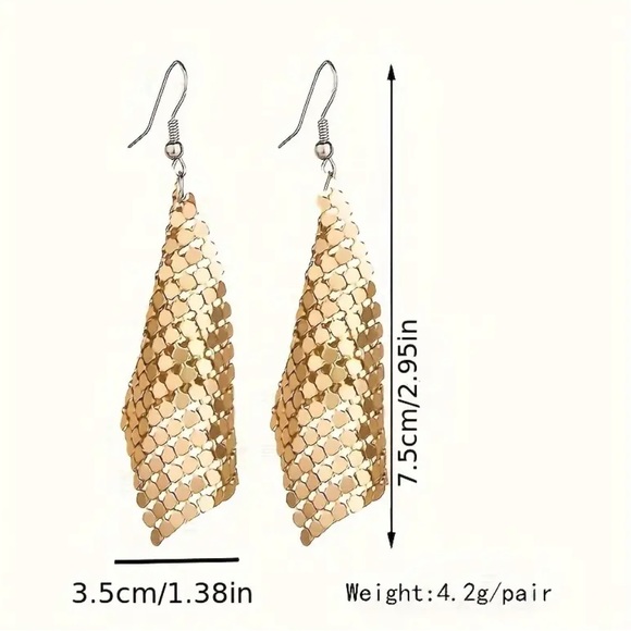 Metallic Gold Sheet Metal Dangle Earrings - Picture 4 of 4